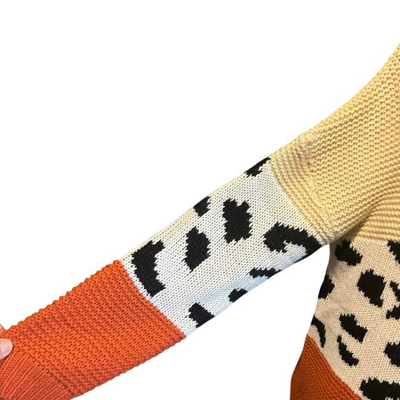 Sweater Cowl Neck SZ LG Multi Knit and Colors Cheetah Chunky Eclectic Aralyn Rae - Picture 6 of 9
